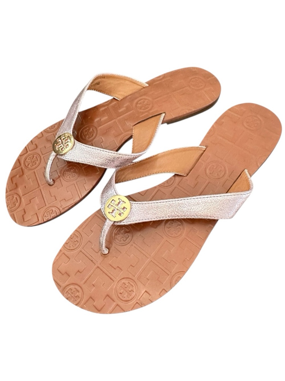 Tory Burch Thora Reverse Metallic Lavender Gold Purple Sandals Flip Flops 7 - Picture 4 of 9